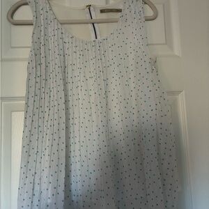 White Sleeveless Top with Blue Polka Dots